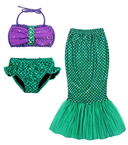 AmzBarley Sirena Bikini Niña Princesa Sirenita Traje Baño Bañador Disfraz 3 Piezas Conjuntos Top Cortos Verano Playa Nadar Natación 7-8 Años