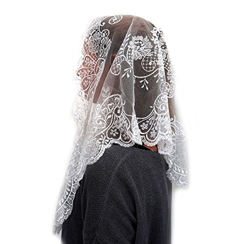 ANGELYK corsets habillés - Mantilla, Robó Triángulo Real de Encaje de Raso Blanco de 60 x 80 x 120cm Católica