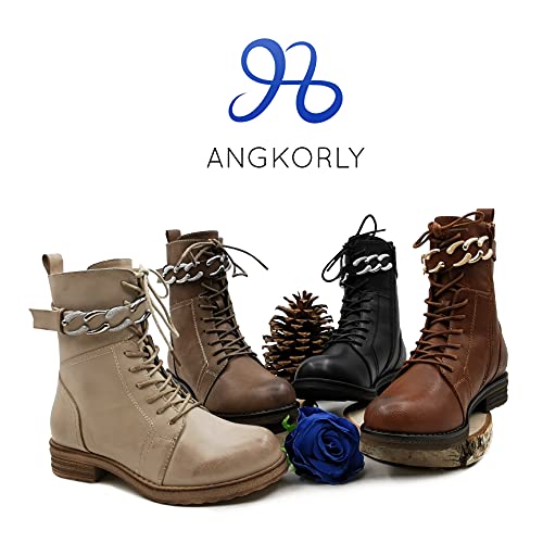 Angkorly - Zapatillas Moda Botines Botas Casual/Informal Glam Rock Low Boots Mujer Cuero granulado Cremallera Bloque 3.5 CM - Beige 4 F5990 T 36