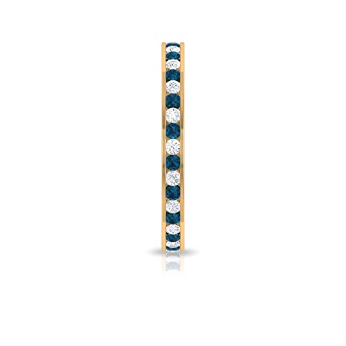 Anillo de eternidad de topacio azul Londres de 0,50 quilates con diamante en montura de canal (calidad AAA), 14K Oro macizo, Talla: 63.00
