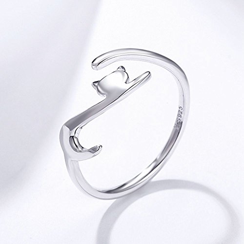 Anillo de plata esterlina Qings 925, Ajustable Abierto Gato Estilo anillo Joyería de moda para Chica adolescente regalo tamaños universales