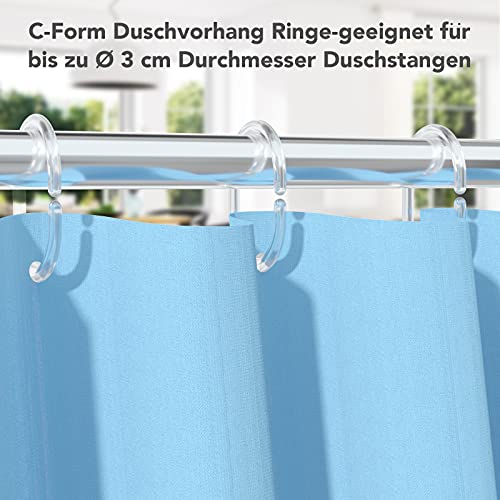 Anillos de cortina de ducha, 48 unidades, ganchos transparentes, anillos para cortina de ducha en forma de C para barra de ventana de ducha, de plástico resistente