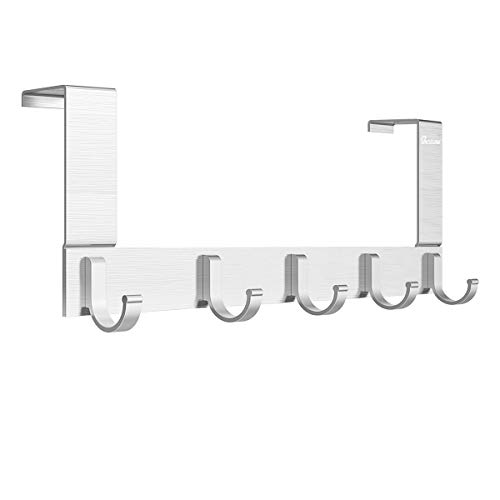 Anjuer Perchero para Puerta Colgadores de Puerta Aluminio Percha de Baño Gancho de Baño para los dormitorios baños armarios gabinete - 5 Ganchos