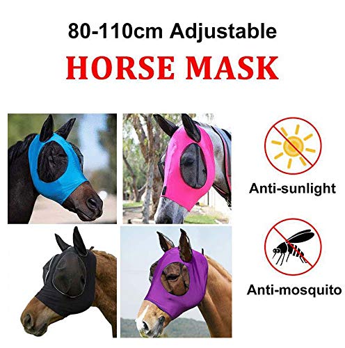 ANQI Velo de mosca de caballo de media cara protección UV para máscara de mosca con ojos de malla, capucha de orejas de lycra, cómodo agarre de malla suave, buena visibilidad, negro