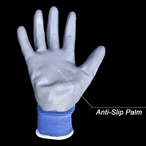 ANSIO 10 pares Guantes de trabajo Guantes de trabajo de manipulación general de nylon azul y gris sumergido en la palma de la PU - Grandes - 9