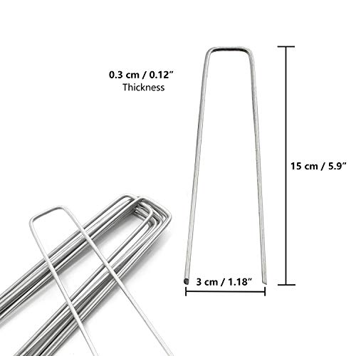 ANSIO Paquete de 100 Galvanizado en Forma de U piquetas - 150mm/6, Grapas Jardin Anclas de Suelo Camping Piquetas Ideal para Cesped Artificial, Tela Antihierbas