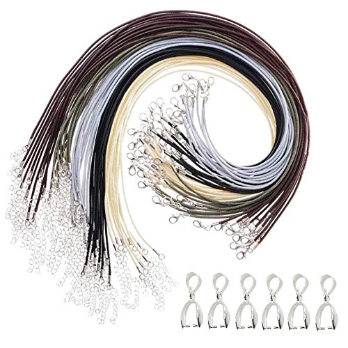 Anyasen Cuerda Collar Cordón para Colgante 50 Piezas Cuerda de Cera Collar con 50 Piezas Collares Enganches para Collar Pulsera Fabricación de Joyas Pulsera y Hacer Joyas, 5 Colores
