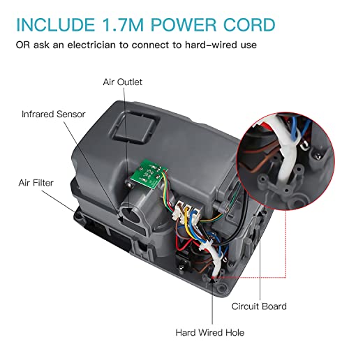 anydry 2803K Compacto secador de Manos eléctrico automático de Pared secador de Manos, Ahorro de Espacio. Carcasa de plástico ABS 1350W.(Plata)