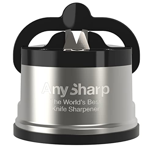 AnySharp Pro Afilador de Cuchillos (Metal) con Ventosa, Metal Cepillado
