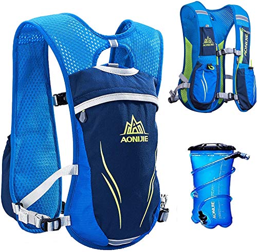 AONIJIE Mochila de hidratación de 5,5 l, chaleco de equitación, bolsillo para maratón, ciclismo al aire libre, escalada, con bolsa de agua de 2 L (azul + bolsa de agua de 2 L)