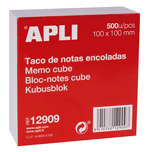 APLI 12909 - Taco de notas encoladas (100 x 100 mm) 500 hojas, Blanco