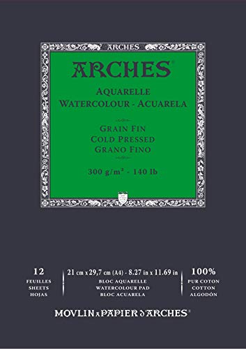 ARCHES Aquarelle 100% Fino 300g Bloc Encolado A4 12 hojas Blanco Natural, color (A1795091)