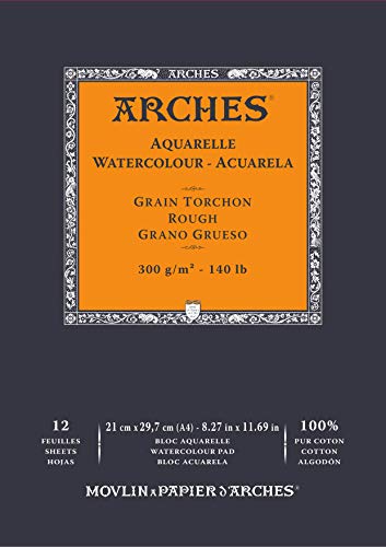 ARCHES Aquarelle 100% Grueso 300g Bloc Encolado A4 12 hojas Blanco Natural, color (A1795101)