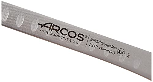 Arcos Serie Riviera - Cuchillo Jamonero, Hoja Flexible y alveolada de Acero Inoxidable Forjado NITRUM 250 mm, Mango de Polyoxymethylene (POM), Color Negro