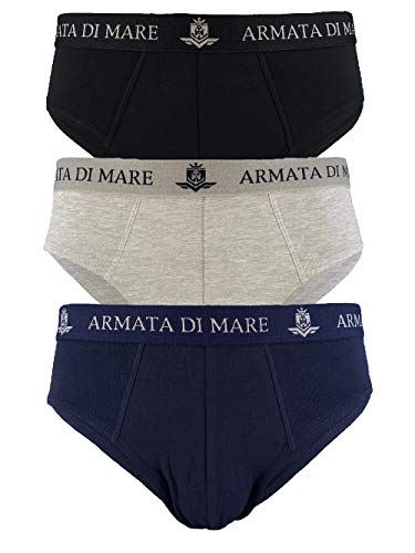 Armata di mare 3 bragas de hombre de algodón elástico con elástico exterior a la vista y texto blanco, negro, gris y azul variados M