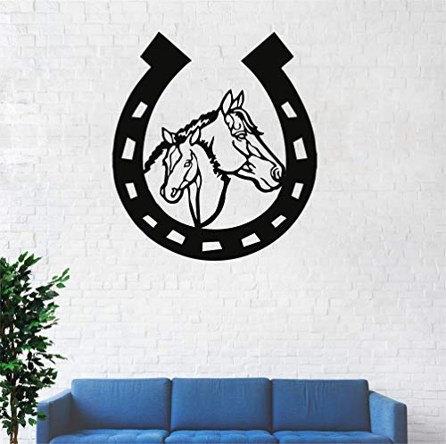Arte de pared de metal, diseño de herradura de cabeza de caballo de metal, decoración de pared de metal, arte de vaquero, arte de granja, decoración de vaquero, cartel de herradura (63 x 75 cm)