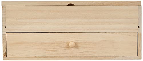 Artemio - Joyero (madera sin tratar, 25 x 17,5 x 11,5 cm, 6 compartimentos, 1 cajón, espejo en tapa)