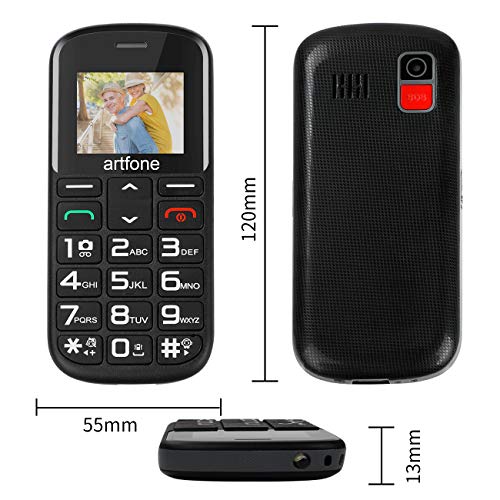 artfone Teléfonos Móviles para Mayores con Teclas Grandes Móviles para Ancianos con Botón SOS Batería de 1400mAh, Cámara y Base de Carga