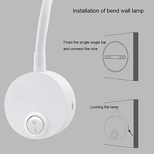 Artpad Paquete de 2 focos de pared blancos, lámpara de curva de cabecera de luz blanca cálida suave, lámpara de noche de lectura minimalista montada en la pared de 3 vatios con interruptor de botón