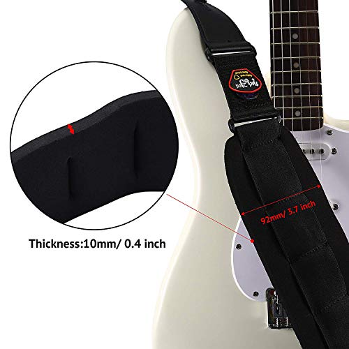 Asmuse Correa de Guitarra 9.2cm Ancho Suave Neopreno Ultragrueso Espuma con Memoria 110-135 cm ajustable con extremos de cuero genuino para Guitarra Acústica/Eléctrica/bajo