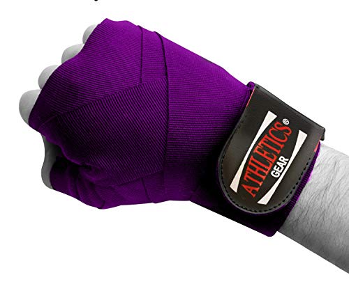 Athletics Gear Advanced - Vendas de boxeo (3,5 m, con cierre de velcro, para deportes de combate, artes marciales y artes marciales, color morado