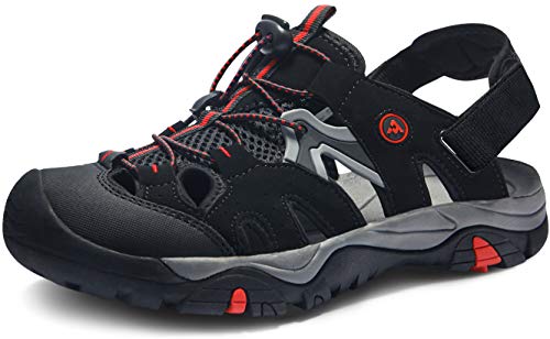 ATIKA Sandalias de senderismo para hombre con sistema de dedos cerrados, ligeras sandalias deportivas adecuadas para caminar, trailing, senderismo, zapatos de agua en verano, color Negro, talla 41 EU