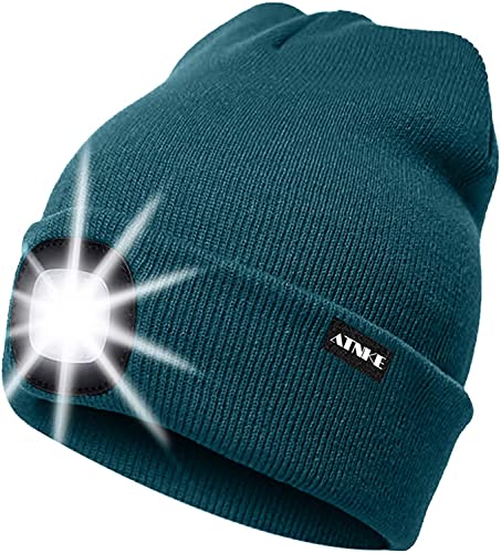 ATNKE Gorra de goma con luz LED, USB recargable Running Hat - Lámpara de luz impermeable a prueba de agua con 4 LED ultra brillante y faro de alarma intermitente multicolor/Aceitunas Verde