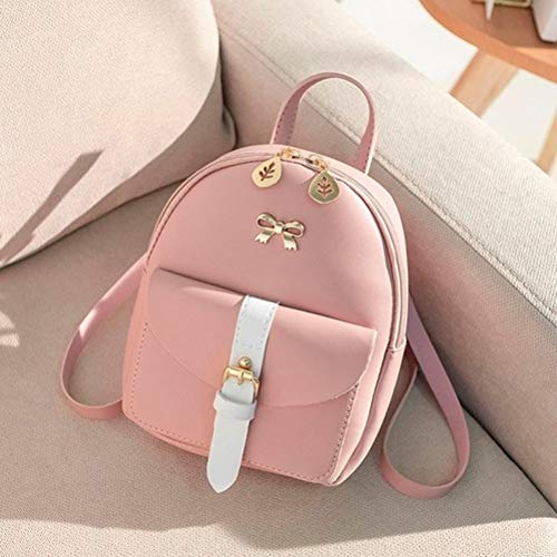 Atrumly Lady Mini bolso de hombro de moda pequeña mochila con agujero para auriculares (rosa)