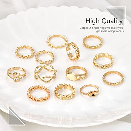 Aukmla Juego de anillos de nudillos bohemios de oro con diseño de mal de ojo, apilables, de tamaño medio, para mujeres y niñas, 13 unidades