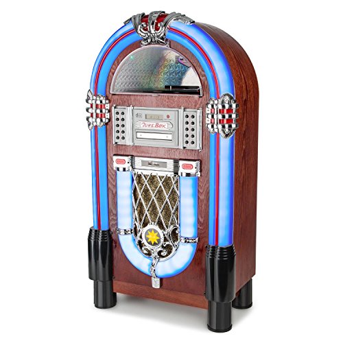 AUNA Graceland TT Jukebox Vintage - Bluetooth, Reproductor CD, Puerto USB, Tarjetas SD/MMC, Compatible MP3, Rockola Discos, Entrada AUX, Radio FM, Ecualizador, Diseño Original