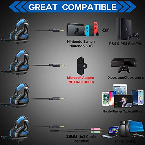 Auriculares Gaming con Micrófono para PS4 Xbox One, Efair Cascos Gaming Stereo con luz LED & Suave Orejeras de Memoria, Diadema Acolchada y Ajustable, 3.5mm Jack para PC NTDSwitch