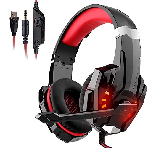 Auriculares Gaming PS4, Galopar Cascos Gaming, Premium Stereo con Microfono Gaming Headset con 3.5mm Jack para PC/Xbox One/Móvil - con Gancho-Rojo