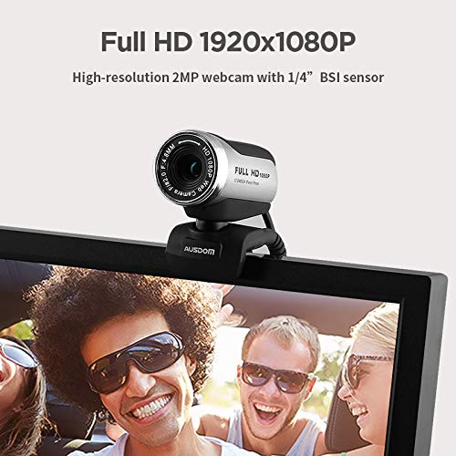 AUSDOM Webcam 1080P, AW615 de Alta Definición con Micrófono con Gran Apertura Compatible con Skype, MSN, Facebook, Google Hangouts, Webcam de USB Plug and Play, Web CAM para Ordenador, PC, etc