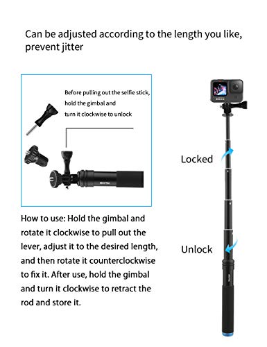 AuyKoo Impermeable Palo Selfie para GoPro con Aleación de Aluminio Trípode+Clip para Smartphone Adecuado Monopie para GoPro Hero 10 9 8 7 6 5 4 Black,SJCAM,Sony,Insta360,dji OSMO,iPhone,Samsung