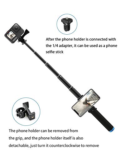 AuyKoo Impermeable Palo Selfie para GoPro con Aleación de Aluminio Trípode+Clip para Smartphone Adecuado Monopie para GoPro Hero 10 9 8 7 6 5 4 Black,SJCAM,Sony,Insta360,dji OSMO,iPhone,Samsung