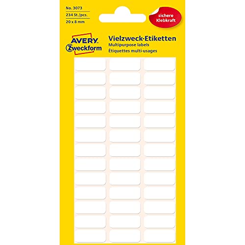 Avery Zweckform 3073 - Etiquetas autoadhesivas (20 x 8 mm, 234 pegatinas en 6 hojas), color blanco