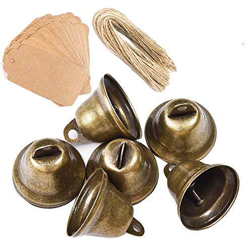 Awtlife 50 campanas vintage de bronce con etiqueta de tarjeta para campanas de viento para hacer manualidades, decoración de Navidad, boda, 38 mm