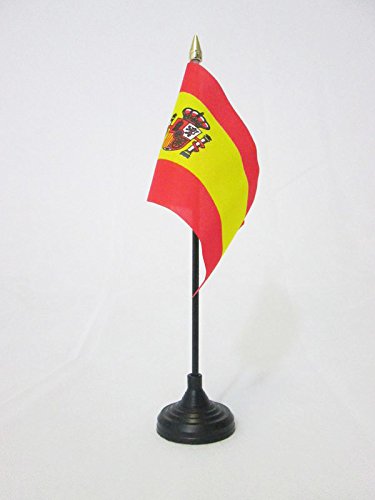 AZ FLAG Bandera de Mesa de ESPAÑA 15x10cm - BANDERINA de DESPACHO ESPAÑOLA 10 x 15 cm Punta Dorada