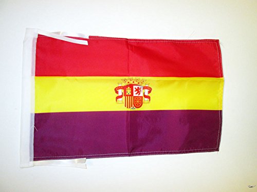 AZ FLAG Bandera ESPAÑA Republicana con Escudo 45x30cm - BANDERINA DE LA Republica ESPAÑOLA 30 x 45 cm cordeles