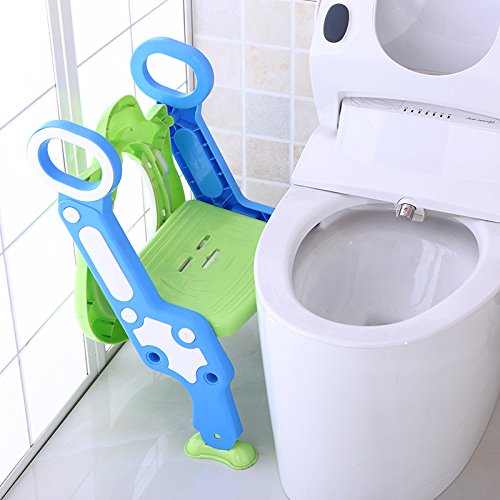 Babify Reductor WC con Escalera para niños - Adaptador para Inodoro - Doble altura ajustable de 1 a 7 Años - Cojín Antideslizante Incluido - Facil Limpieza - Color Blanco/Gris