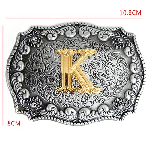 Bai You Mei Estilo occidental vaquero de oro letras iniciales hebilla de cinturón para los hombres K