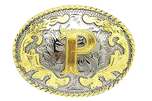Bai You Mei Hebillas de cinturón grandes con letra inicial del alfabeto del vaquero del estilo occidental para los hombres, Gold P, Taille unique
