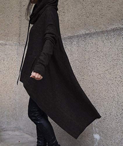 Baijiaye Sudadera Vestido Largas Mujer Sudaderas con Capucha Asimétrico Ocasionales Flojas Pullover Hoodie de Manga Larga Tallas Grandes Negro