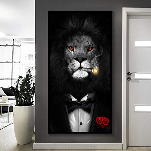BailongXiao Elegante Blanco y Negro león Tigre Elefante Jirafa Lobo Caballo Arte de la Pared póster y Animales sobre Lienzo,Pintura sin marcoCJX345-50X70cm
