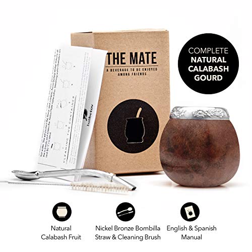 BALIBETOV [Nuevo] Juego de calabaza natural hecha a mano (taza original de mate) que incluye bombilla (pajita Yerba Mate) (marrón oscuro)