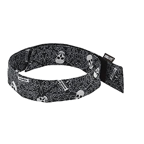 Bandana de enfriamiento, calaveras, cristales de polímero evaporativo para alivio de enfriamiento, ajuste rápido y seguro, Ergodyne Chill Its 6705