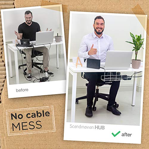Bandeja Organizadora Cables para Debajo de la Mesa o Escritorio – Organiza sin Nudos los Cables de tu Ordenador - para Hogar u Oficina (Blanco - Set de 2X 40,5cm)