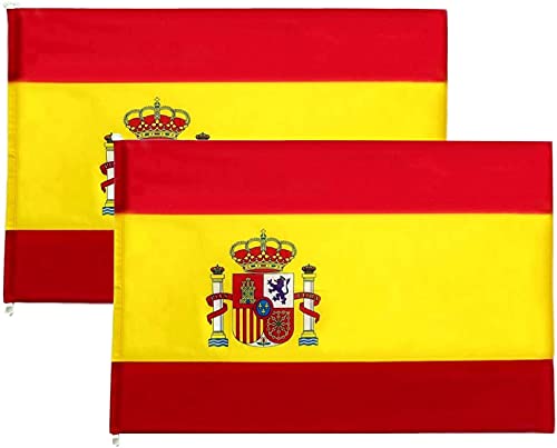 Bandera de España Pack de 2 Banderas de España ,Bandera Balcón Resistente Impermeable Bandera con Escudo Bandera Española. (60X90)