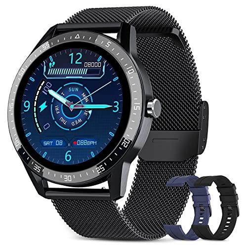 BANLVS Smartwatch, Reloj Inteligente Hombre IP68 con 3 Correas, Pulsómetro, 13 Modos Deportes, Smartwatch Hombre con Notificación Inteligente, Cronómetros, Podómetro para Android iOS