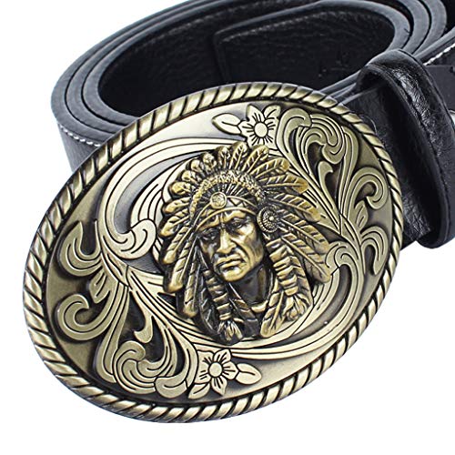 Baoblaze Cinturón de Cuero con Hebilla Ovalado de Indio Estilo Vaquero Occidental para Hombres - Negro, tal como se describe